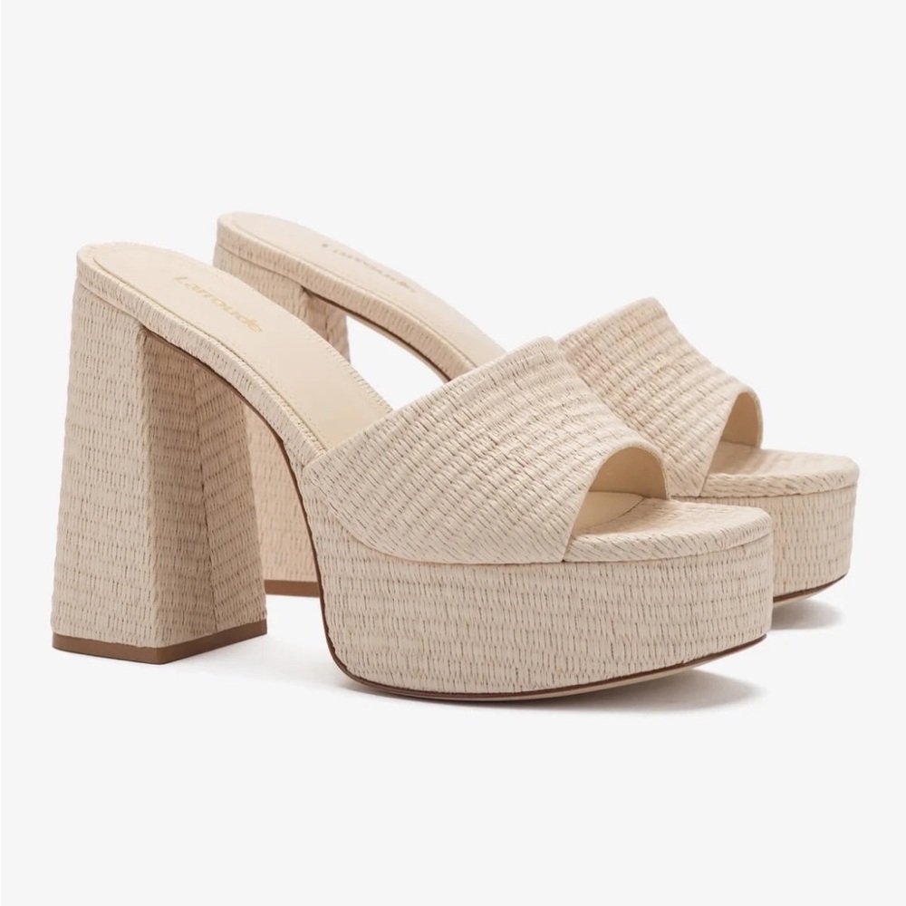 Larroude Dolly Mule Platform Sandal in Natural Raffia Size 7